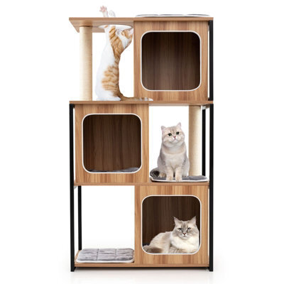 Costway Modern Cat Tree For Indoor Kittens Cat Tower House W/ Metal Frame-Natural - image 1