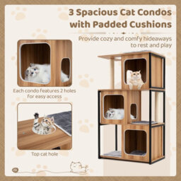 Costway Modern Cat Tree For Indoor Kittens Cat Tower House W/ Metal Frame-Natural - thumbnail 8