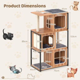 Costway Modern Cat Tree For Indoor Kittens Cat Tower House W/ Metal Frame-Natural - thumbnail 2