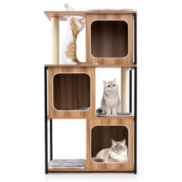 Costway Modern Cat Tree For Indoor Kittens Cat Tower House W/ Metal Frame-Natural