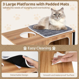 Costway Modern Cat Tree For Indoor Kittens Cat Tower House W/ Metal Frame-Natural - thumbnail 6