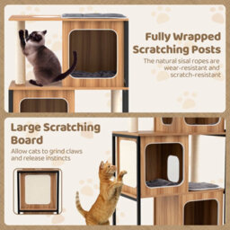 Costway Modern Cat Tree For Indoor Kittens Cat Tower House W/ Metal Frame-Natural - thumbnail 5