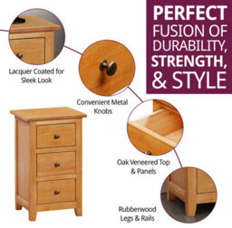 Hallowood Furniture Aston 3 Drawer Small Bedside Table - thumbnail 2