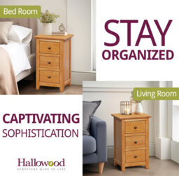 Hallowood Furniture Aston 3 Drawer Small Bedside Table - thumbnail 6