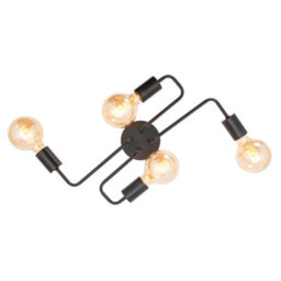 Happy Homewares Industrial Vintage Styled Matte Black Ceiling Light With Looping Arms - thumbnail 4