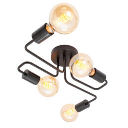 Happy Homewares Industrial Vintage Styled Matte Black Ceiling Light With Looping Arms - thumbnail 1