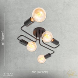 Happy Homewares Industrial Vintage Styled Matte Black Ceiling Light With Looping Arms - thumbnail 7