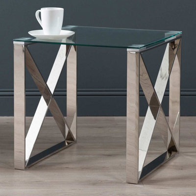 Vanity Living Sofa Side Table For Living Room Furniture, End Table With Clear Glass Top, Bedside Table - image 1