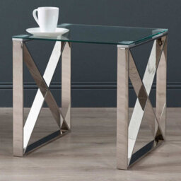 Vanity Living Sofa Side Table For Living Room Furniture, End Table With Clear Glass Top, Bedside Table - thumbnail 1