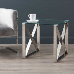 Vanity Living Sofa Side Table For Living Room Furniture, End Table With Clear Glass Top, Bedside Table - thumbnail 2