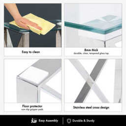 Vanity Living Sofa Side Table For Living Room Furniture, End Table With Clear Glass Top, Bedside Table - thumbnail 6