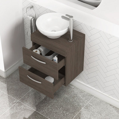 Royal Bathrooms 500mm Wall Hung Vanity Unit 2 Drawer Grey Elm & Breeze Countertop Basin - image 1