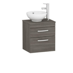 Royal Bathrooms 500mm Wall Hung Vanity Unit 2 Drawer Grey Elm & Breeze Countertop Basin - thumbnail 4