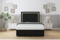 "Sloomy Boston Gold Black Plush Divan Bed 2 Drawers Left Side-54"" Floor Standing Headboard 12"" Footboard 4' Small Double" - thumbnail 2
