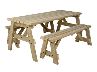 Arbor Garden Solutions Victoria Space Saving Picnic Table Benches Set (8Ft, Natural Finish) - image 1