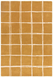 Gold Chequered Wool Modern Shaggy Handmade Rug For Living Room Bedroom & Dining Room-120Cm X 170Cm - thumbnail 2
