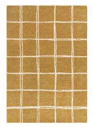 Gold Chequered Wool Modern Shaggy Handmade Rug For Living Room Bedroom & Dining Room-120Cm X 170Cm - thumbnail 1