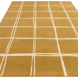 Gold Chequered Wool Modern Shaggy Handmade Rug For Living Room Bedroom & Dining Room-120Cm X 170Cm - thumbnail 6