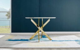 Furniturebox Novara White Marble Effect 100Cm Round Dining Table With Gold Starburst Legs & 4 Navy Velvet Pesaro Chairs - thumbnail 8