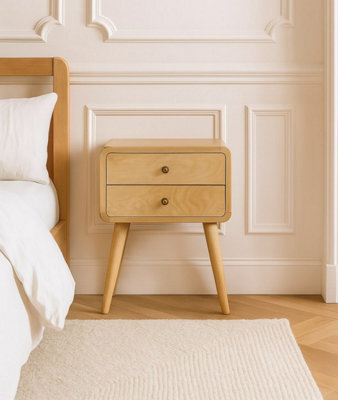 Matteo Solid Mango Wood 2-Drawer Bedside Chest - Oak-Ish Finish - image 1