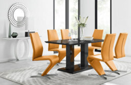 Furniturebox Imperia Black High Gloss 6 Seater Dining Table With Structural 2 Plinth Column Legs 6 Mustard Yellow Faux Leather Willow Chairs - thumbnail 1
