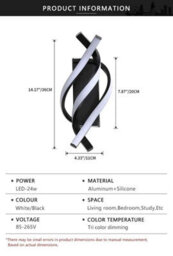 Curved Spiral Led Wall Light For Bedroom, Living Room, Staircase And Corridor, Black - thumbnail 2