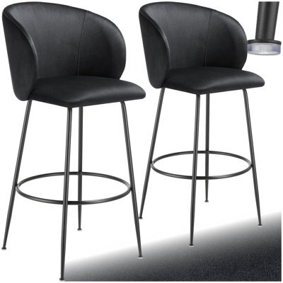 Tectake Bar Stool Luana - With Backrest, Velvet Look And Padded - Black/black, Set Of 2 - image 1