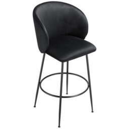Tectake Bar Stool Luana - With Backrest, Velvet Look And Padded - Black/black, Set Of 2 - thumbnail 8
