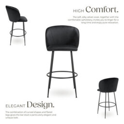 Tectake Bar Stool Luana - With Backrest, Velvet Look And Padded - Black/black, Set Of 2 - thumbnail 3