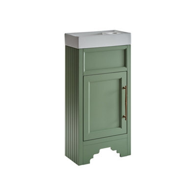 Homestylestore Pastel Green 400mm Bathroom Vanity Unit And Brushed Copper T Bar Handle - image 1