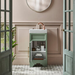 Homestylestore Pastel Green 400mm Bathroom Vanity Unit And Brushed Copper T Bar Handle - thumbnail 4