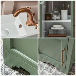 Homestylestore Pastel Green 400mm Bathroom Vanity Unit And Brushed Copper T Bar Handle - thumbnail 5