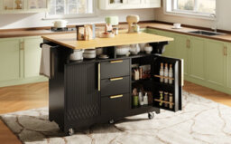 Btm Kitchen Island With Movable Dining Table Extension Vertical Groove Cabinets Large Drawer Storage Fold Out Top - thumbnail 6