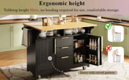 Btm Kitchen Island With Movable Dining Table Extension Vertical Groove Cabinets Large Drawer Storage Fold Out Top - thumbnail 7