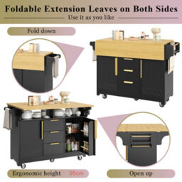 Btm Kitchen Island With Movable Dining Table Extension Vertical Groove Cabinets Large Drawer Storage Fold Out Top - thumbnail 8