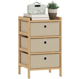 Homcom Chest Of Drawers, 3 Drawers Dresser With Bamboo Frame, Cream White - thumbnail 2