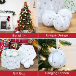 The Christmas Workshop 72629 Set Of 14 Silver & White Coloured Reindeer Design Christmas Baubles  - thumbnail 3