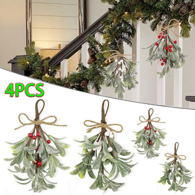 CLEFFNS 4Pcs Christmas Artificial Mistletoe Ornament, Snowy Frosted Mistletoe Christmas Decoration With Berry Mistletoe Hanging Decoration - image 1