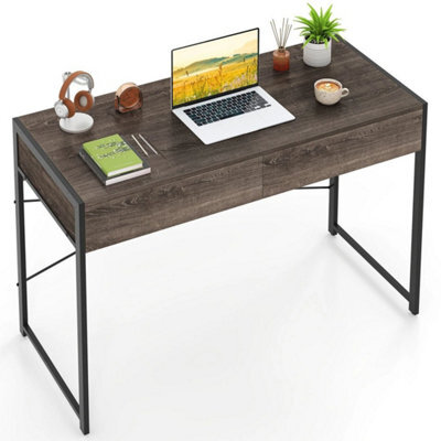 Computer Desk Compact Writing Desk With 2 Drawers - image 1