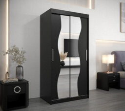 Arte Madrid Contemporary 2 Mirrored Sliding Door Wardrobe 5 Shelves 2 Rails Black Matt (H)2000mm (W)1000mm (D)620mm - thumbnail 2