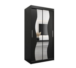 Arte Madrid Contemporary 2 Mirrored Sliding Door Wardrobe 5 Shelves 2 Rails Black Matt (H)2000mm (W)1000mm (D)620mm - thumbnail 1