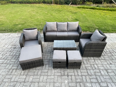 Fimous 8 Seater Rattan Garden Furniture Set Patio Outdoor Lounge Sofa Set With Rectangular Coffee Table For Balcony - image 1