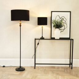 Valuelights Maggie Black Metal Candlestick Floor Lamp With Black And Metallic Gold Lamp Shade - thumbnail 3