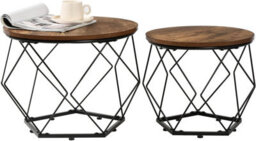 Set Of 2 Rustic Industrial Round Nesting Side Tables Metal Geometric Base & Wooden Top Space Saving End Tables For Living Room - thumbnail 5