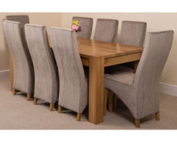 That's Furniture Kuba 180 X 90 Cm Chunky Oak Dining Table And 8 Chairs Dining Set With Lola Grey Fabric Chairs - thumbnail 1