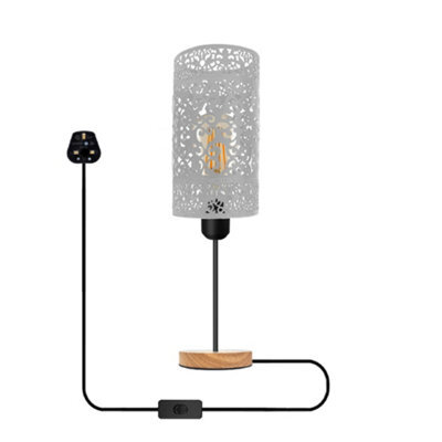Bedside Table Lamp With Wooden Base And Cage Lampshade Bedroom Light White - image 1