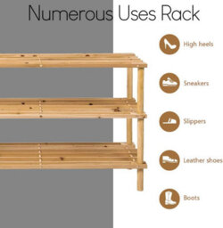 2 Tier Natural Wooden Shoe Rack Footwear Storage Organiser Slated Racking Shelf Trainers Multi Purpose Storing Easy To Assemble - thumbnail 9