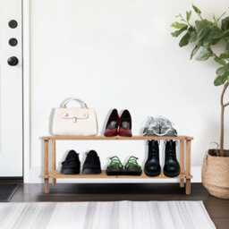 2 Tier Natural Wooden Shoe Rack Footwear Storage Organiser Slated Racking Shelf Trainers Multi Purpose Storing Easy To Assemble - thumbnail 2