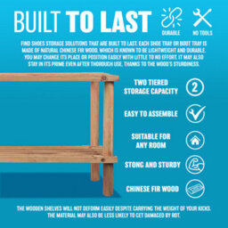 2 Tier Natural Wooden Shoe Rack Footwear Storage Organiser Slated Racking Shelf Trainers Multi Purpose Storing Easy To Assemble - thumbnail 3