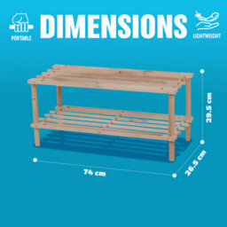 2 Tier Natural Wooden Shoe Rack Footwear Storage Organiser Slated Racking Shelf Trainers Multi Purpose Storing Easy To Assemble - thumbnail 5